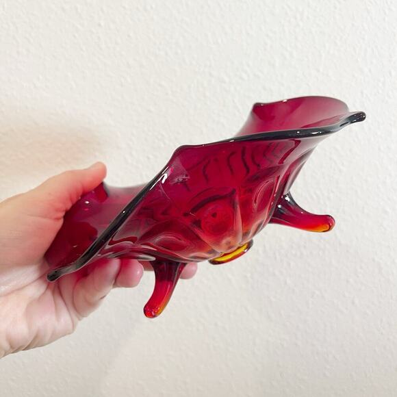 Vintage Fenton Bowl Red 7inches Footed Ruby Amberina Rare - Picture 2 of 11